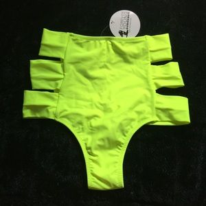 NEON CUTOUT HIGH WAISTED BATHING SUIT BOTTOMS